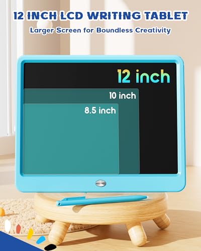 Image of Bravokids 12 Inch LCD Writing Tablet for 3 Year Olds - Electronic Drawing Pad and Doodle Board as Educational Birthday Gifts for Girls and Boys (Blue)