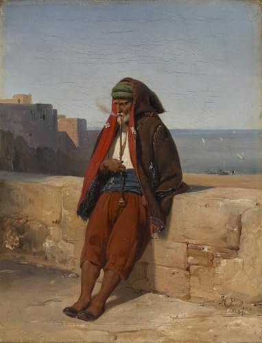 Tableau un Algérien fumant la pipe d'Horace Vernet pour grand mur vide 60x90