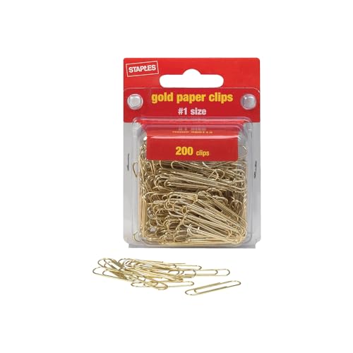 Staples 480113 Smooth Gold Paper Clips #1 Size 200/Pack (32013)