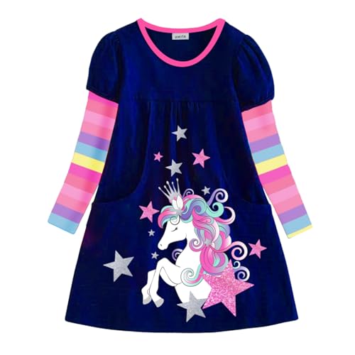 VIKITA Mädchen Streifen Baumwolle Langarm T-Shirt Freizeit Kleid...