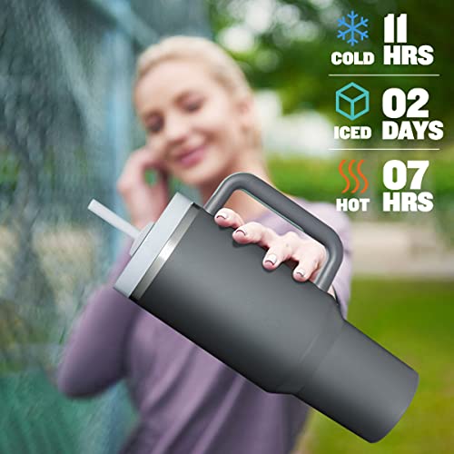 ANNA QUEEN 40 oz Tumbler With Handle and Straw,Stainless Steel Vacuum Insulated Tumbler Travel Mug Water Bottle Cup for Water Iced Tea Coffee Smoothie Car, Beverages Idea(Hot Pink) - Thumbnail 5