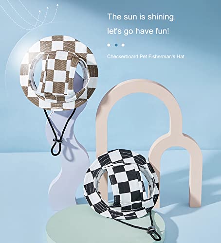 Maigllra Dog Sun Hat Cute Pet Hat Trucker Hat With Ear Holes For Sun Protection Adjustable Square Print Cotton Fisherman's Hat For For Small Medium Large Dogs #TOP1