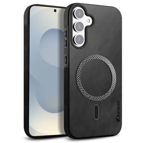 Image of KARWAN Shockproof Hybrid Leather Finish Back Case Cover Compatible with Samsung Galaxy S25 FE with Wireless MagEaze Charging Cover, Anti-Scratch Shield Case with Strong Minimalist Design(Black)