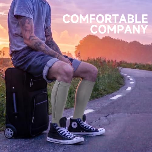 Image of bropite Zipper Close Toe Compression Socks for Women and Men 2 Pairs Knee high 15-20mmHg for Walking Running Nurses Pregnancy