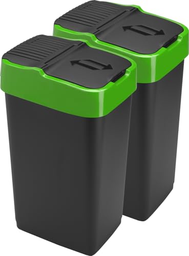 LAVV HOUSEWARES LTD Double Plastic Indoor Recycling Bin with Swing Lid Top Colour Coded (Green, 2 x 35L)