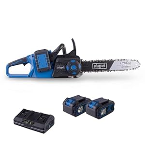 Scheppach Tronçonneuse sans fil BC-CS355Duo-X - Série 20V IXES - longueur de coupe 33,5 cm - longueur de la lame 35,6 cm - vitesse de coupe 15 m/s - 2 batteries 4Ah + chargeur double inclus