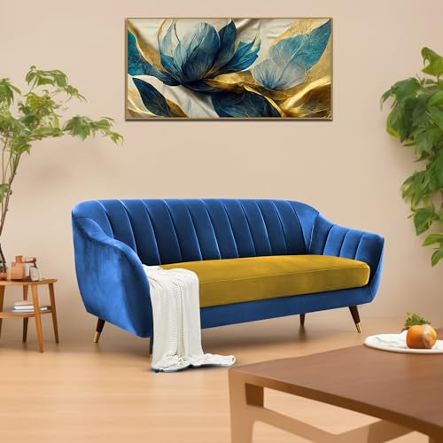 Image of Casaliving Anyse 3 Seater Sofa Set for Living Room (Blue Yellow Fabric) Premium Fabric Sofa