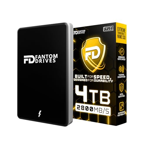 Fantom Drives - 4TB External 3D NAND TLC Portable Solid State Drive - Thunderbolt 3 & 4 USB 3.2 Type-C - 2800MB/s - Intel Certified -TB3X-2300N4TB