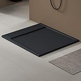 Receveur de douche extra-plat 90 x 100 cm : bac de douche rectangulaire gris noir mat, design moderne doporro Geoma10, fabriqué en une seule pièce et poli à la main pour une finition élégante et durable.