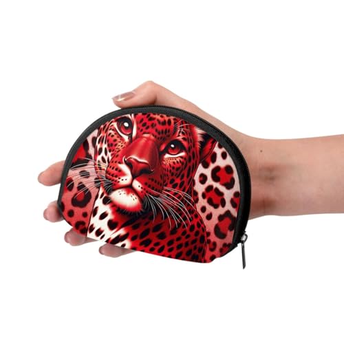 Portable Coin Purse Red-Leopard-Print Mini Zippered Money Pouch Card Holder3