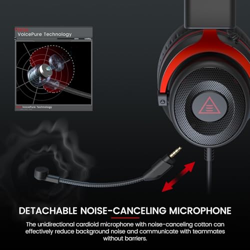 EKSA E900 Wired Gaming Headset with Noise-Canceling Mic BLACK RED - Image 3