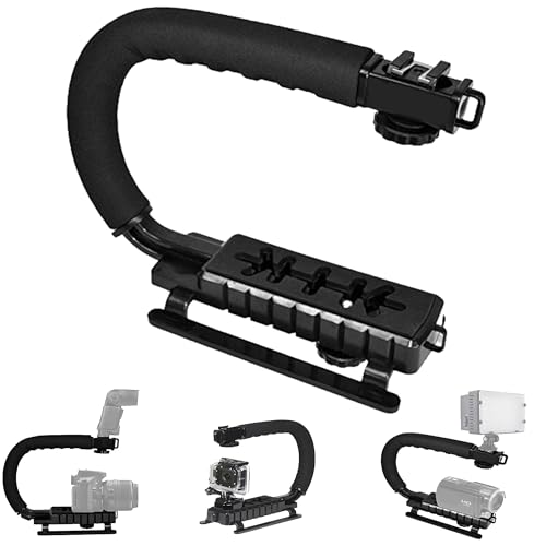 U-Grip Pro - Mango estabilizador de cámara de mano con soporte de zapata fría en forma de U para videocámara DSLR y cámara de acción filmación de 1/10.2 cm-20, tornillo de trípode universal, soporte