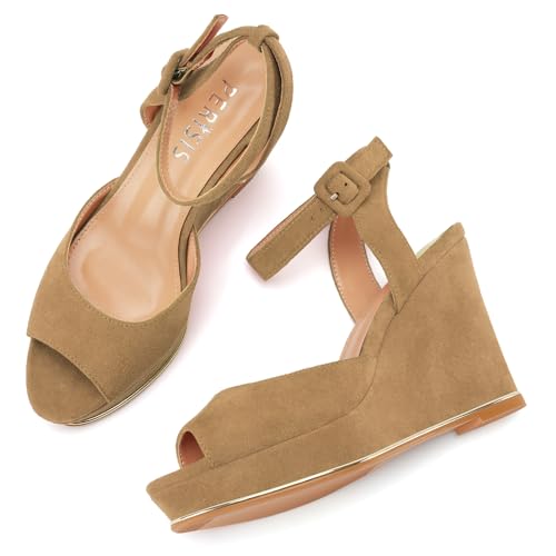 Image of Women's Dressy Platform Wedge Sandals Gold Wedges Peep Toe Patent High Heels Slingback Heeled Comfortable Ankle Strap Shoes