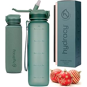 Hydracy Water Bottle with Times to Drink & Straw – Large 1 Litre BPA Free Motivational Water Bottle & No Sweat Sleeve…