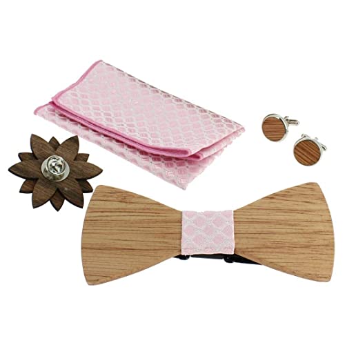Nœud papillon en bois Tony & Paul haut de gamme et son coffret motifs carreaux rose rubis chic