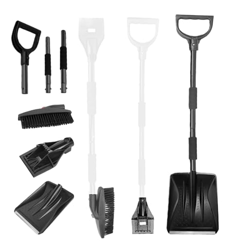 3-In-1 Schneeschaufel Besen Set, Schaufelset für Schnee, Eiskratzer mit Besen, Schneebesen Abnehmbarer, Abnehmbarer Eisschaber, Tragbarer Schneeschieber für Auffahrt Garten Wohnmobilen Survival
