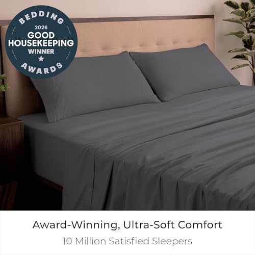 Image of Mellanni King Sheets Set - 4 PC Iconic Collection Bedding | Hotel Luxury, Extra Soft, Cooling Bed Sheets - Wrinkle, Fade, Stain Resistant (King, Gray)