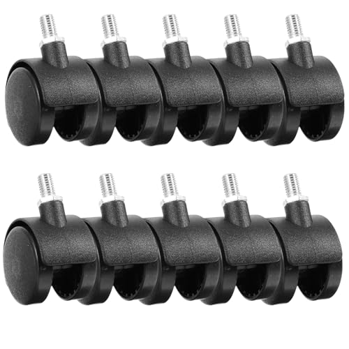 lurrose 10個 オフィスチェア脚輪 耐摩耗ナイロン製ネジ式キャスター ブレーキ付き 多機能家具用交換用車輪 家用 寝室 オフィス対応