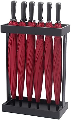 Stylish Metal Umbrella Stand Holder with Rainwater Tray - Free Standing Entryway Organizer for Umbrellas & Walking Sticks - Durable Home Storage Rack for Hallway