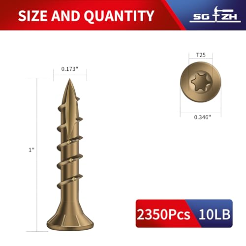 Image of #8 x 1 Inch Deck Screws (2350Pcs) 10lb. Carbon Steel, Yellow, Flat Head, Rust Resistant epoxy Coated, with T25 Star Bit