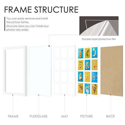 Image of DUENPY 14x26 Collage Picture Frame 4x6 Collage Picture Frame Displays Twelve 4x6 inch Photos Available Horizontal Wall Mounting Display and Vertical White