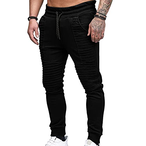 Hatop Men's Track Pants Workout Pants Elastic Mid-Waist Jogging Pleated Pocket Running Pants Outdoor Sports Trousers Pants Black