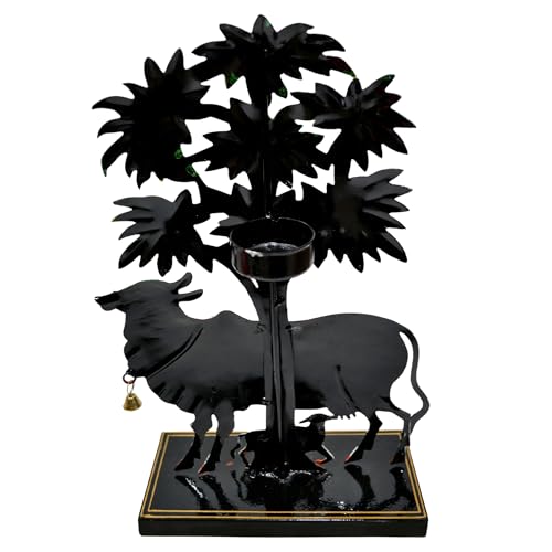 Image of CraftVatika Kamdhenu Cow with Calf Idol for Home Decoration Items for Living Room, Tealight Candle Holder for Pooja Room, Handpainted Rajasthani Showpiece, Wedding Anniversary House Warming Gifts