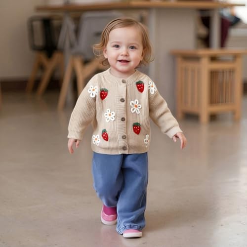 Kids Toddler Baby Girl Sweater Strawberry Embroidery Knit Cardigan Sweater Knitted Jacket Coat Warm Winter Clothes2