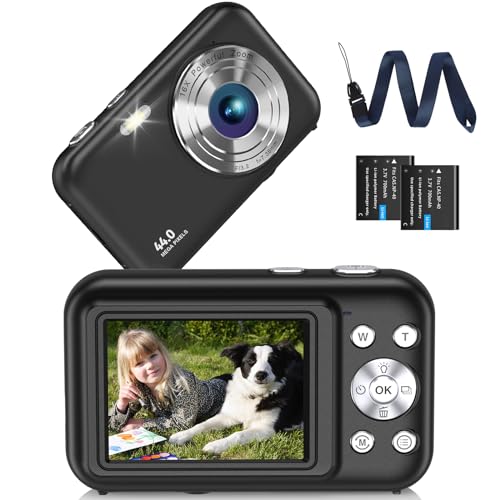 Cámara Digital Compacta, Cámara de Alta Definición 44mp 1080p, Zoom Digital 16x, LCD de 2,4 Pulgadas Recargable con 2 Baterías para Niños, Adultos y Principiantes