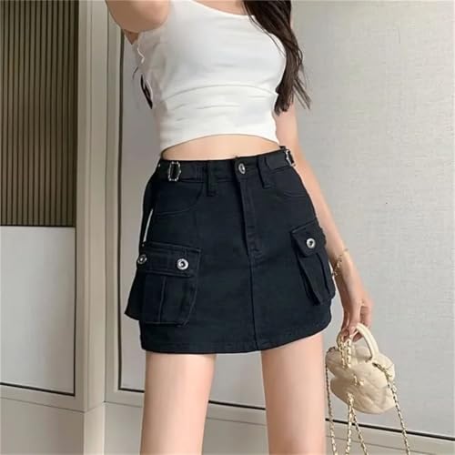Women’S Retro Workwear Denim Mini Skirt High Waist Slim A-Line Bodycon Short Skirts Black XXL4