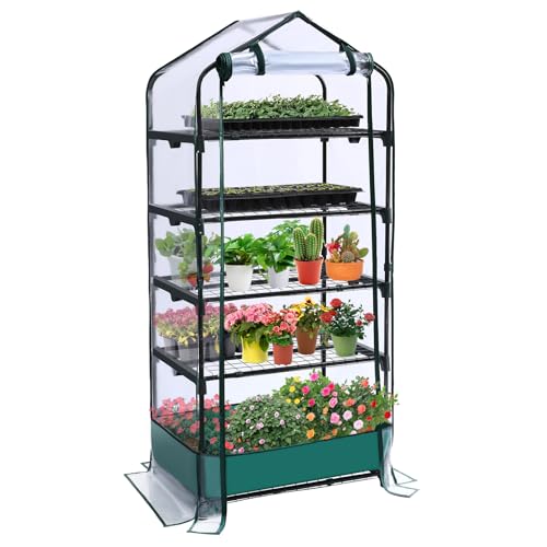 5 Tier Mini Greenhouse for Indoor Outdoor, Portable Green House with Durable PVC Cover and Shelves...