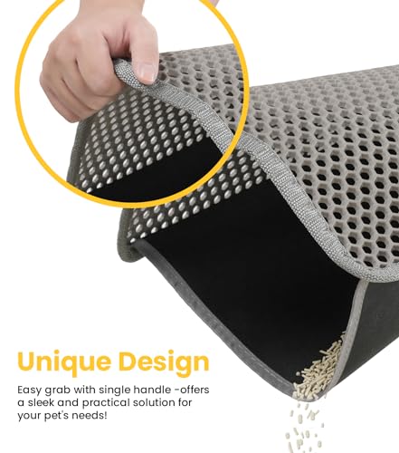 Conlun Katzenklo Matte, 58x42cm Waben Doppelschicht Katzenstreu Matte, Urin- & Wasserdichte Katzenmatte Katzenklo, Leicht zu reinigen, Rutschfeste Katzenmatte für den Boden, Grau, 2317