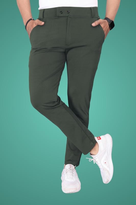 Image of Men Fit Stretch Trousers with Side Pockets | 2-Button Closure | Soft Lycra Blend for Casual & Formal Use
