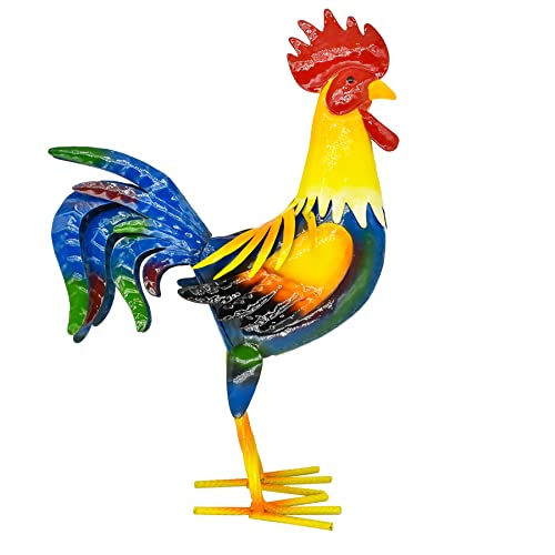 Maclaronx Set Of 2 Metal Rooster Yard Art Garden Decor 14" Chicken Sculptur Outdoor Figurines Rooster Statue For Backyard Lawn Patio Kitchen Home Decorations #TOP4
