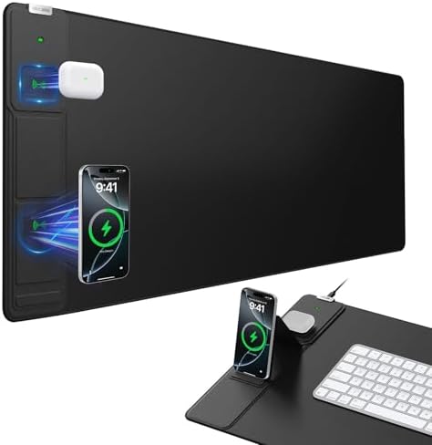abc.mat Wireless Charging Mouse Pad with Foldable Phone Holder (31.5 x 15.8 in)