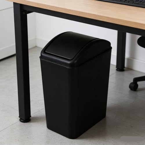 Image of 4.5 Gallon Plastic Swing Top Garbage Bin, Slim Trash Can with Lid for Kitchen, Office, Bedroom, 1 Pack(Black)