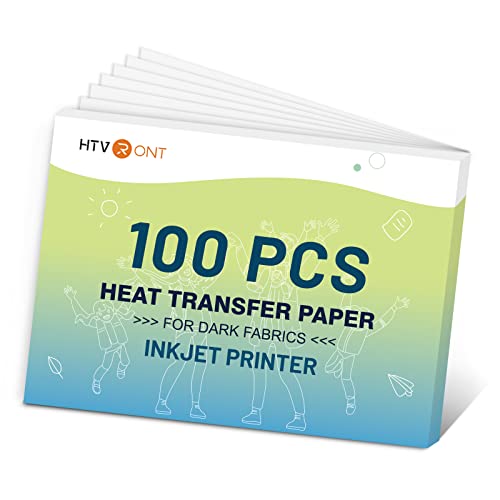 Image of HTVRONT Heat Transfer Paper for Dark T Shirts -100 Pack 8.5x11 inch Iron on Transfer Paper for Inkjet Printer, Easy to Use Printable Heat Transfer Vinyl, Vibrant Color, Durable & Soft