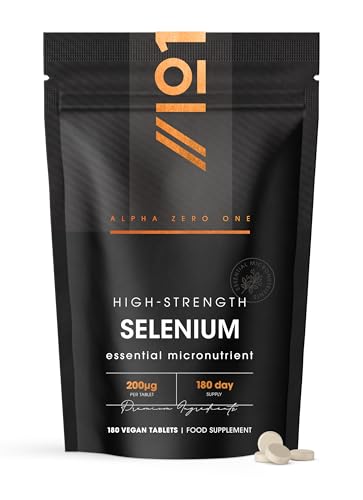 Selenium 200mcg - 180 Tablets Yeast Free L-Selenomethionine Supplements Natural Immune System & Thyroid - Resealable and Recyclable Pouch by Alpha01