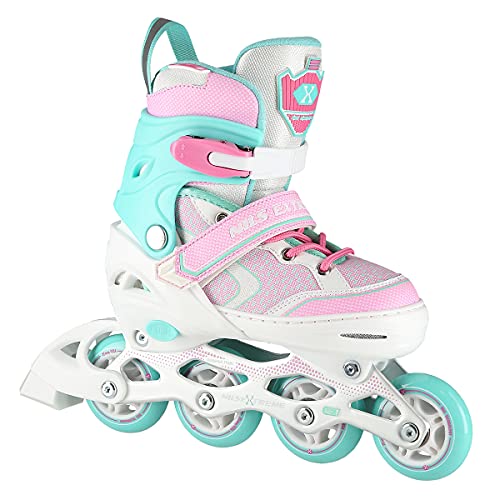 Nils Extreme Inliner für Kinder und Erwachsene - Inline Skates Mädchen und Jungen - ABEC7 Kugellager - Damen und Herren - Rollerskates Größenverstellbar 39-42 - Weiß und Rosa - NA14198