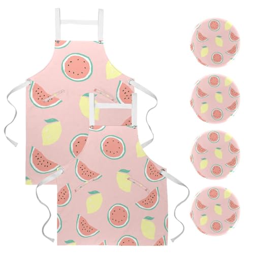 Lot de 2 tabliers de cuisine motif citron et pastèque multicolore