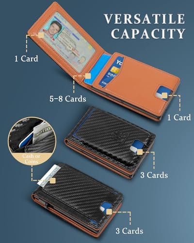 Smart Wallet for Men Slim Minimalist, Quick Access Pop up Wallet for Men with RFID Blocking, Click Wallets for Men with money clips, Wallets for men holds up to 14 cards, Orange2