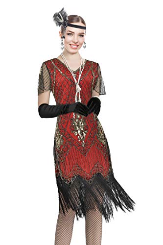 Image of Women 1920s Gatsby Vintage Sequin Flapper Fringe Party Plus Dress with 20s Accessories Set