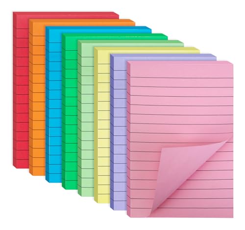 Agoer 400 Blatt Linierte Haftnotizen,8 Farben Groß Klebezettel,100 * 150mm Selbstklebend Haftnotizen Klebezettel,Linierte Notizzettel für Planer Erinnerung Büro Zuhause Schule Zubehör 50 Blatt/Block