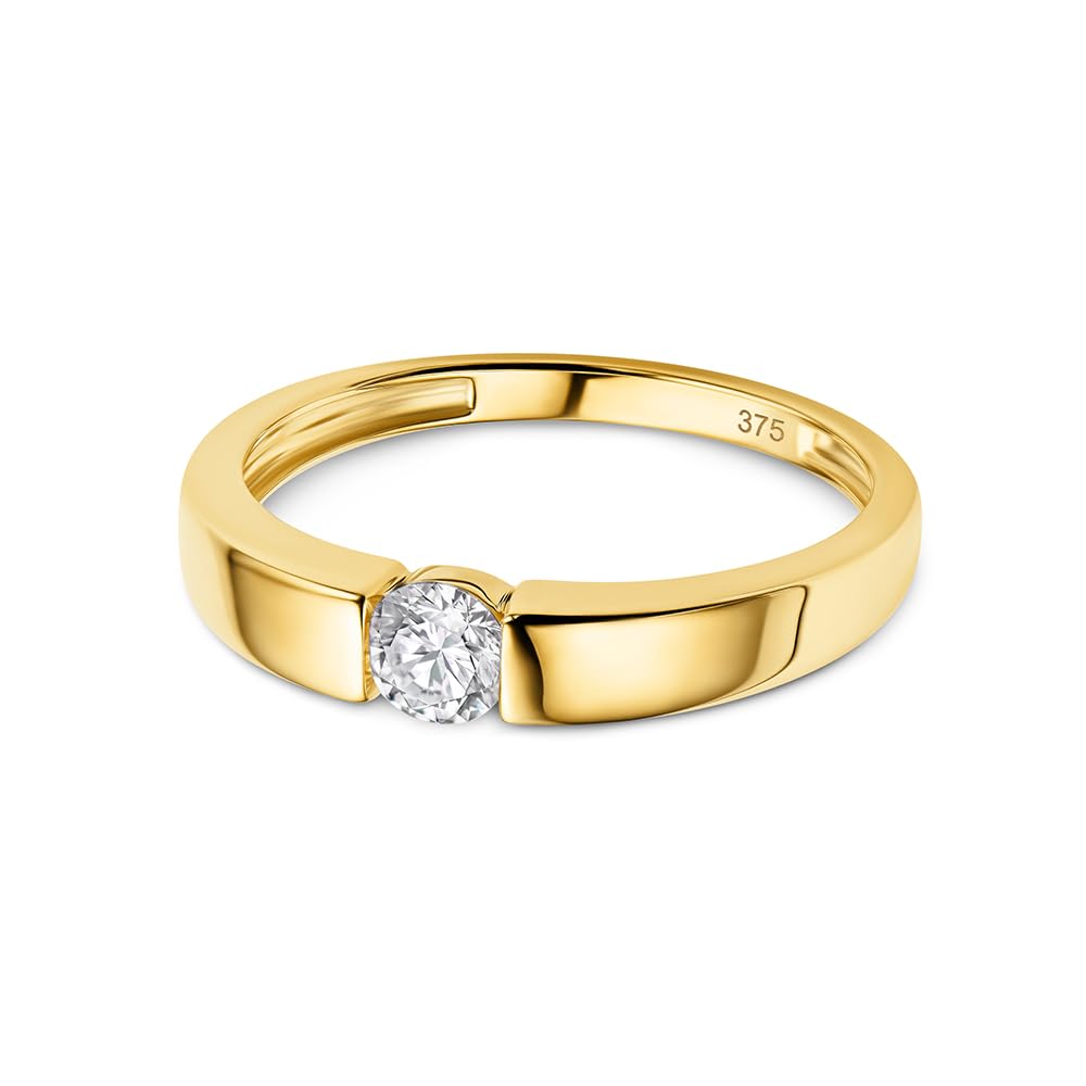MIORE Schmuck Damen, Verlobungsring Damen, Ring Gold 375 9kt mit Diamant 0.25 Ct in Spannungsfassung, Echt Gold Damenring, Goldring, Ring Damen, Damenschmuck Handgemacht