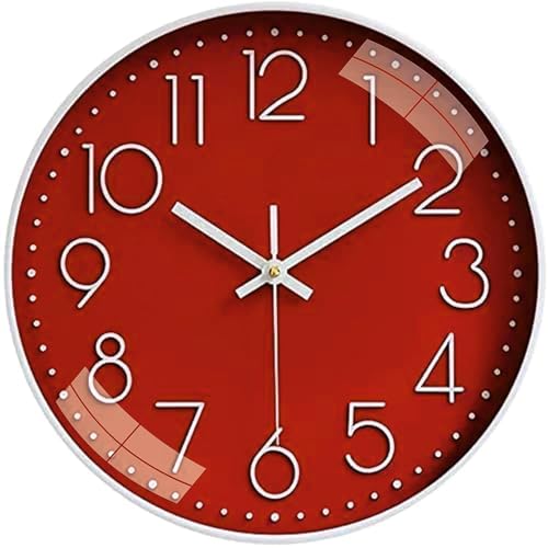 Image of TEKCOOL Plastic Digital Wall Clock 12 inch Silent Quartz Decorative Non-Ticking Classic Clock Battery Operated Round Easy to Read for Room /Home /Kitchen /Bedroom /Office /School- (Red);