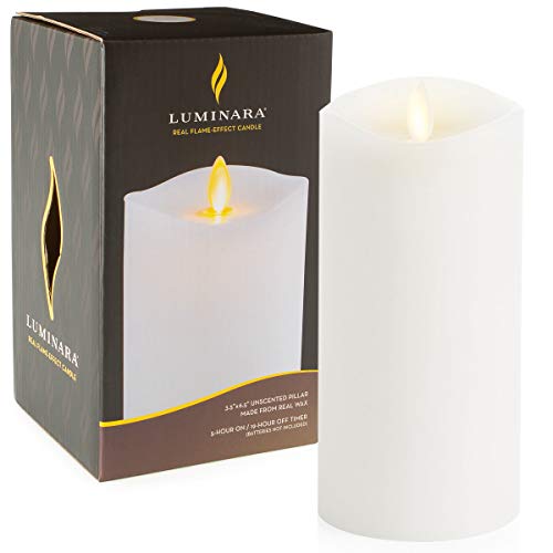 Luminara Flameless Pillar Candle Large (6.5 inches, Unscented), Flickering Real Flame Effect, Melted Edge, Smooth Wax, LED Battery-Operated Candles