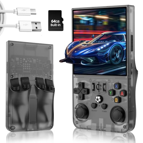 R36MAX Retro Handheld Game Console with 4.0 Inch IPS HD Screen Linux System 4000mAh Long Battery 64GB Built-in 18000+ Classic Games Portable Mini Console for Teens Adults (Black)