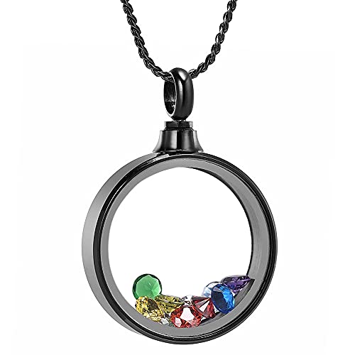 Stainless Memorial Glass Locket Pendant - Cremation Jewelry - Ash Necklace - Urn Necklace - Pet Memorial for Ashes Black