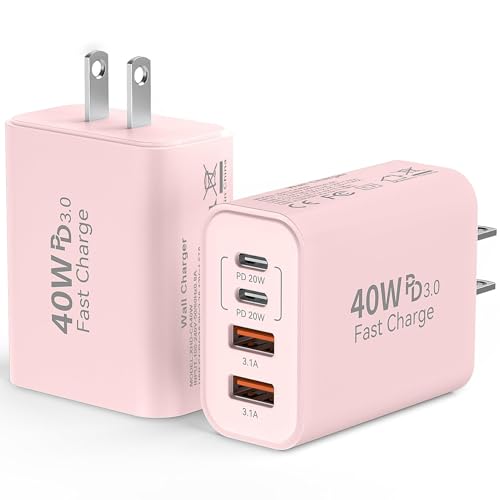 Image of USB C Wall Fast Charger Block, 40W 4-Port Type C Chargers Fast Charging Blocks PD Power Charger Adapter+QC 3.0 USB Multiport Charger Brick for Phone 17 /16 /15 /14 /13 /12 Pro Max, i-Pad, Galaxy S25-2Pack
