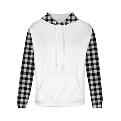 Color Block Plaid Print Sweatshirt Men Casual Long Sleeve Pullover Fleece Loose Hooded Tops Fall Fashion Streetwear4